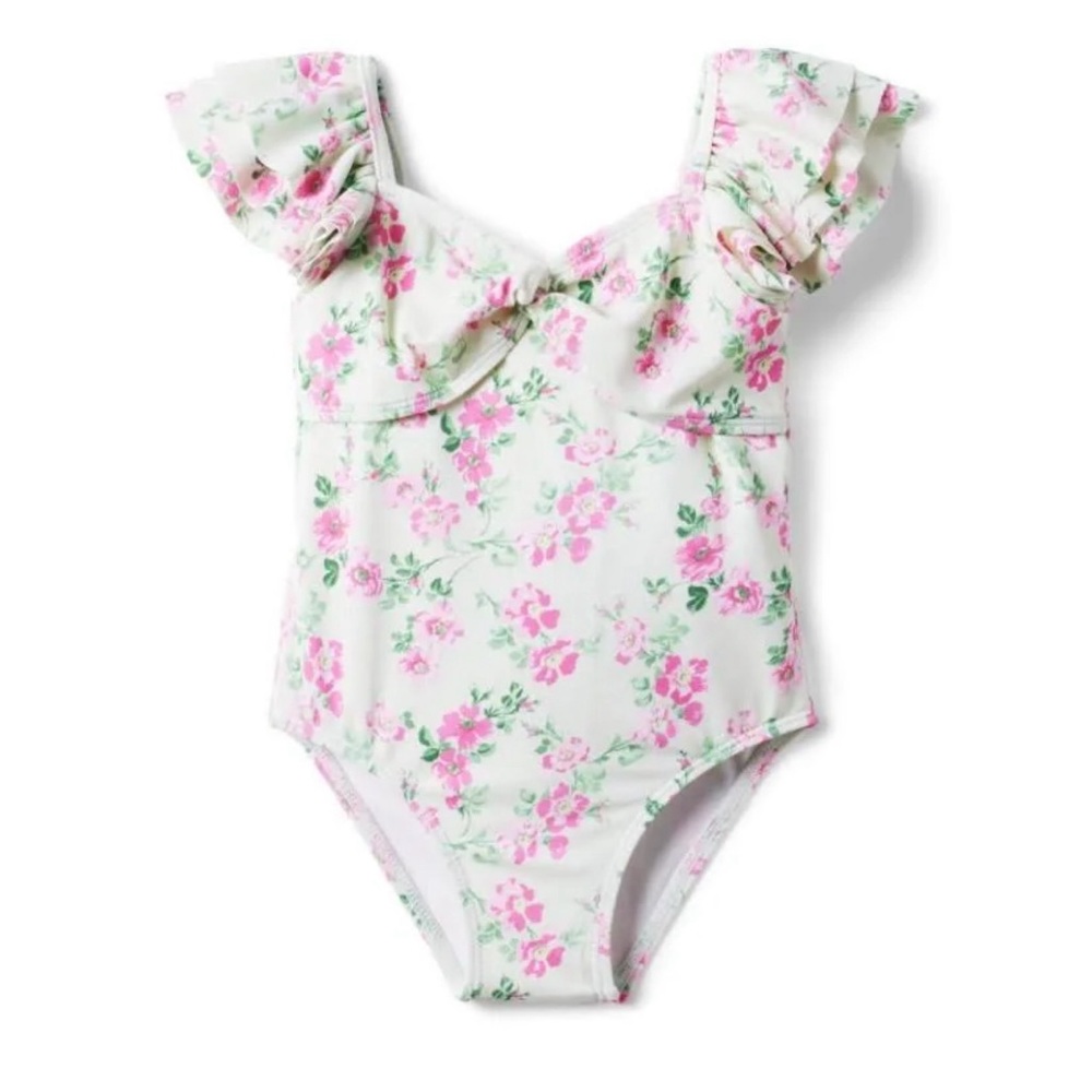 Janie & Jack Floral Ruffle One Piece Swimsuit Baby Girl 6-12 Months